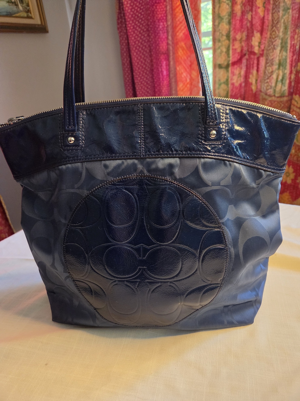 Coach Laura Nylon Signature Tote Bag In Navy